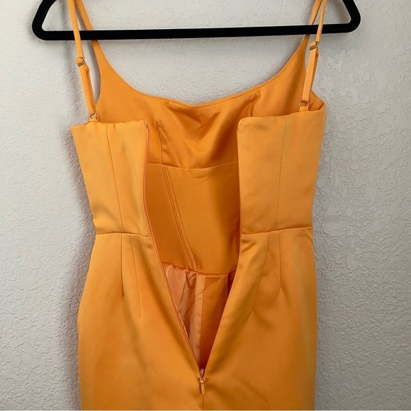 House of CB Bianca Tangerine Satin Pleated Corset Midi Dress orange size XS NWOT - Picture 8 of 15